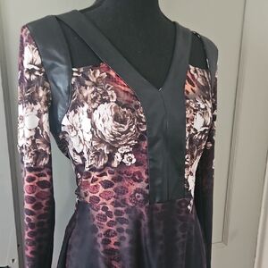 VENUS Pink and Red Fit and Flare Long Sleeve Dress